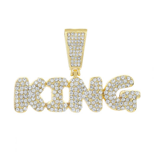 Hiphop ice out king letter pendant diamond necklace for men