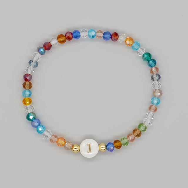 Boho colorful crystal bead shell initial letter bracelet