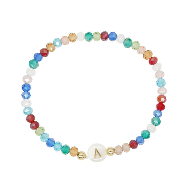 Boho colorful crystal bead shell initial letter bracelet