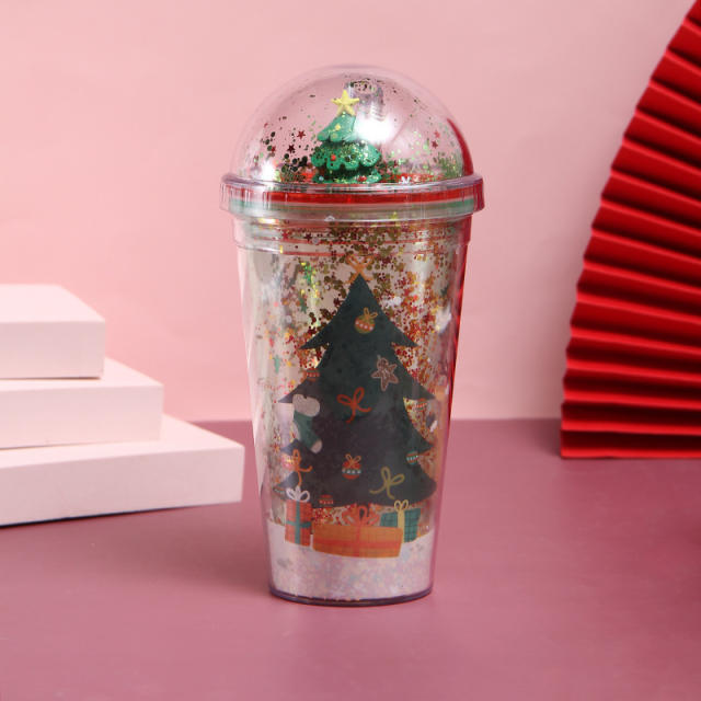 Creative two layer christmas gift large capacity cups with straw