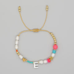 Boho shell initial letter braid rose red pink bracelet friendship bracelet