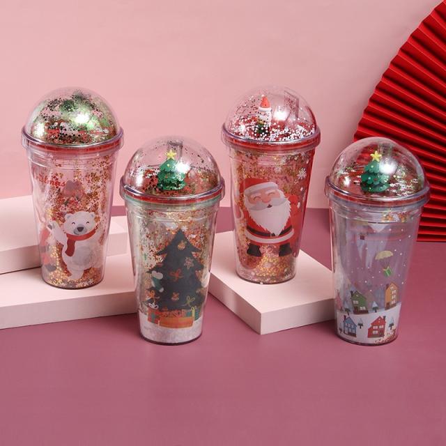 Creative two layer christmas gift large capacity cups with straw