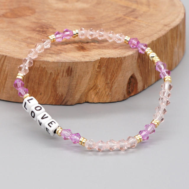 Colorful crystal bead letter block couples friendship bracelet