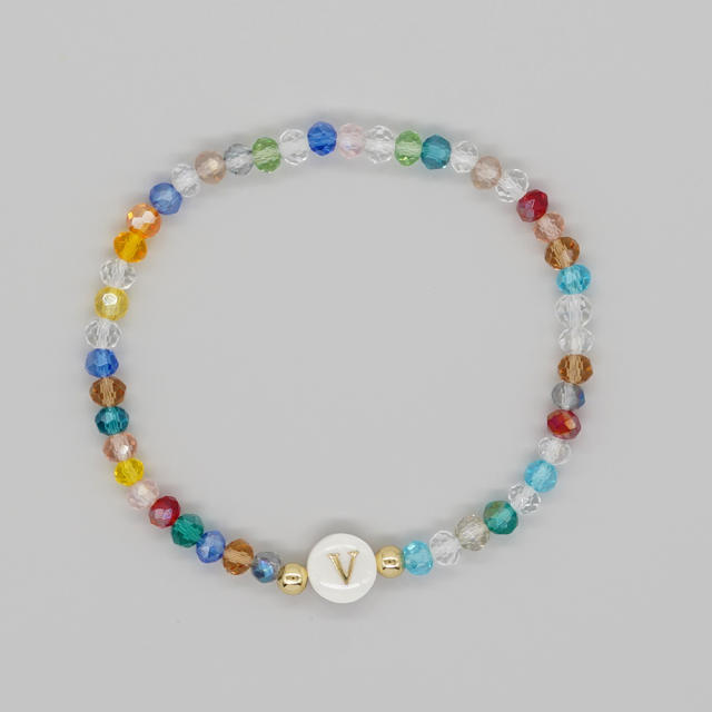 Boho colorful crystal bead shell initial letter bracelet