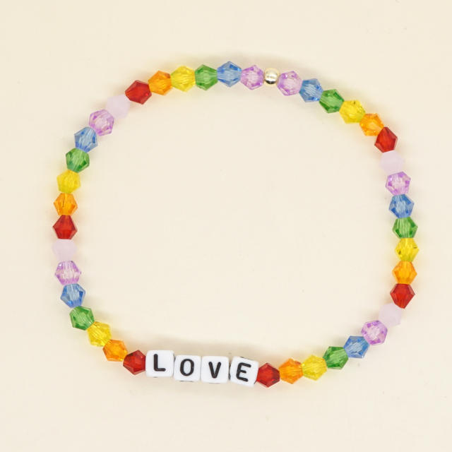 Colorful crystal bead letter block couples friendship bracelet