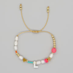 Boho shell initial letter braid rose red pink bracelet friendship bracelet