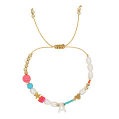 Boho shell initial letter braid rose red pink bracelet friendship bracelet