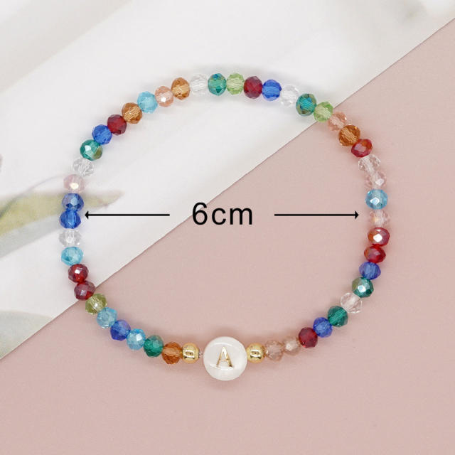 Boho colorful crystal bead shell initial letter bracelet