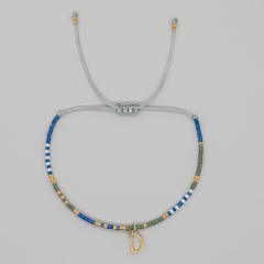 Handmade tiny seed bead initial letter charm bracelet friendship bracelet