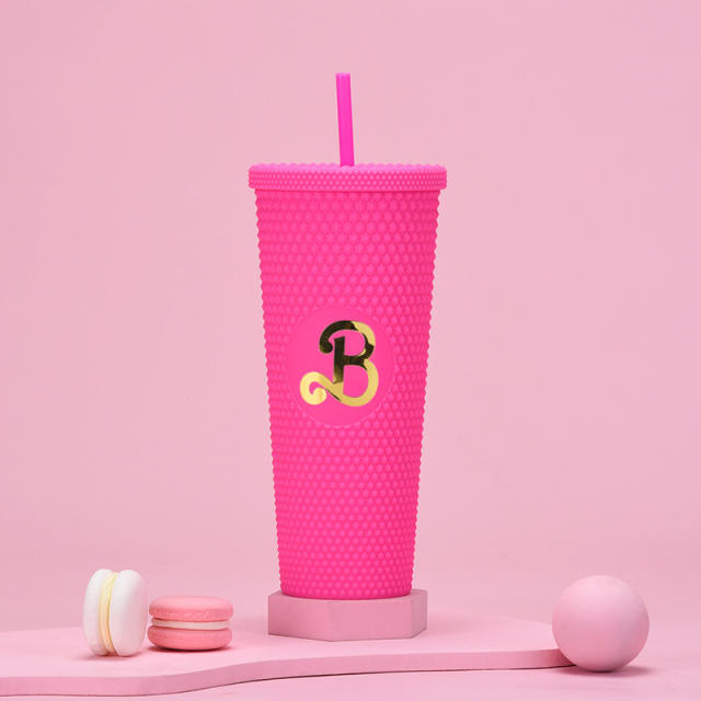 710ml creative barbie pink large capacity plastic bottle with straws