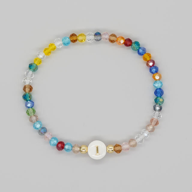 Boho colorful crystal bead shell initial letter bracelet