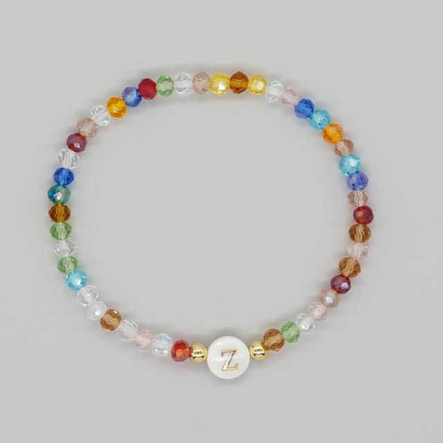 Boho colorful crystal bead shell initial letter bracelet