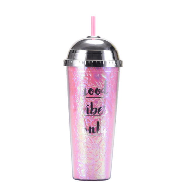 24oz leopard grain pattern Portable cups with straws