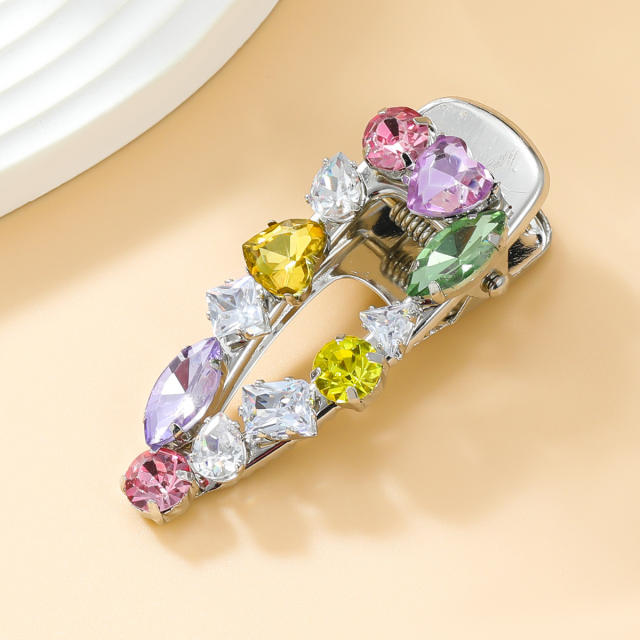 Y2K colorful glass crystal statement silver color duckbill hair clips