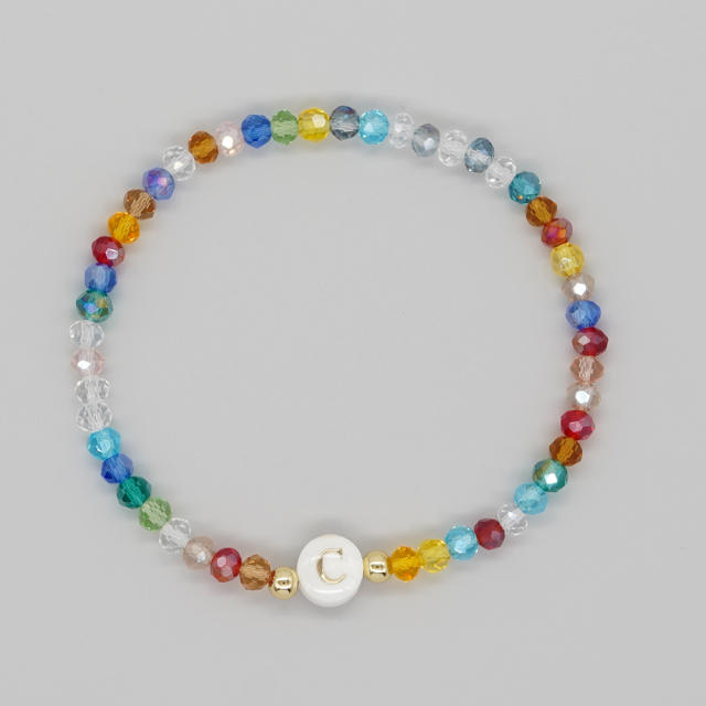 Boho colorful crystal bead shell initial letter bracelet