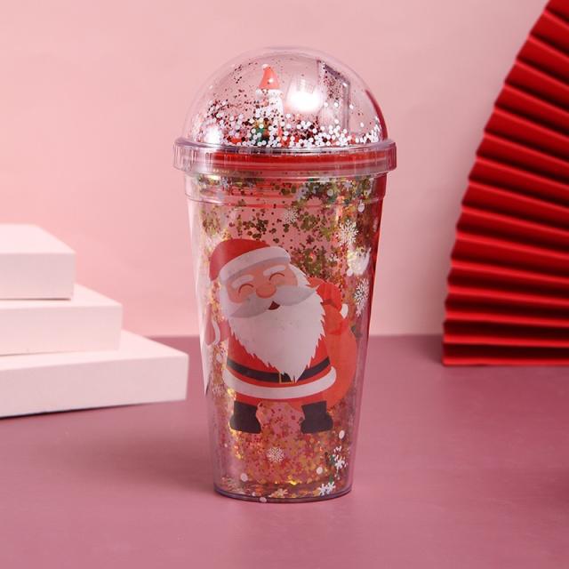 Creative two layer christmas gift large capacity cups with straw