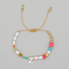Boho shell initial letter braid rose red pink bracelet friendship bracelet