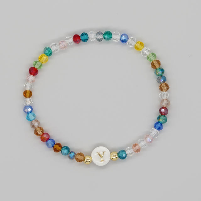 Boho colorful crystal bead shell initial letter bracelet