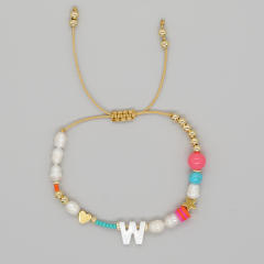 Boho shell initial letter braid rose red pink bracelet friendship bracelet