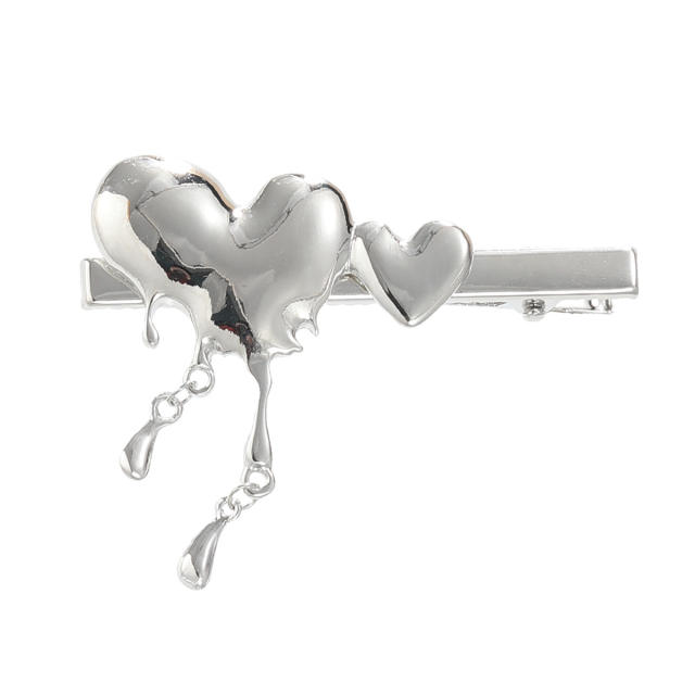 Y2K lava heart silver color metal duckbill hair clips