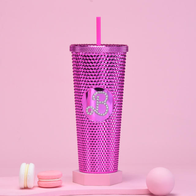 710ml creative barbie pink large capacity plastic bottle with straws