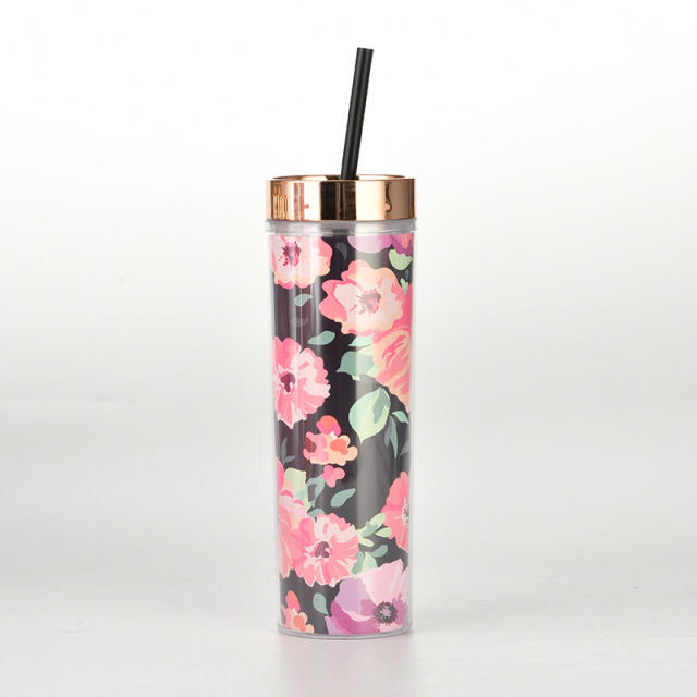 Popular flower pattern SKINNY bottle with straws