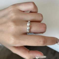 925 sterling silver pearl statement openning finger rings for women