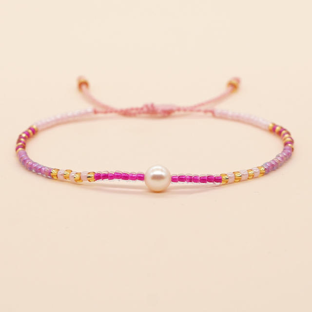 Boho colorful seed bead pearl bead simple women bracelet