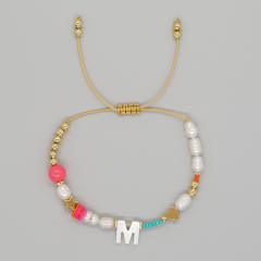 Boho shell initial letter braid rose red pink bracelet friendship bracelet