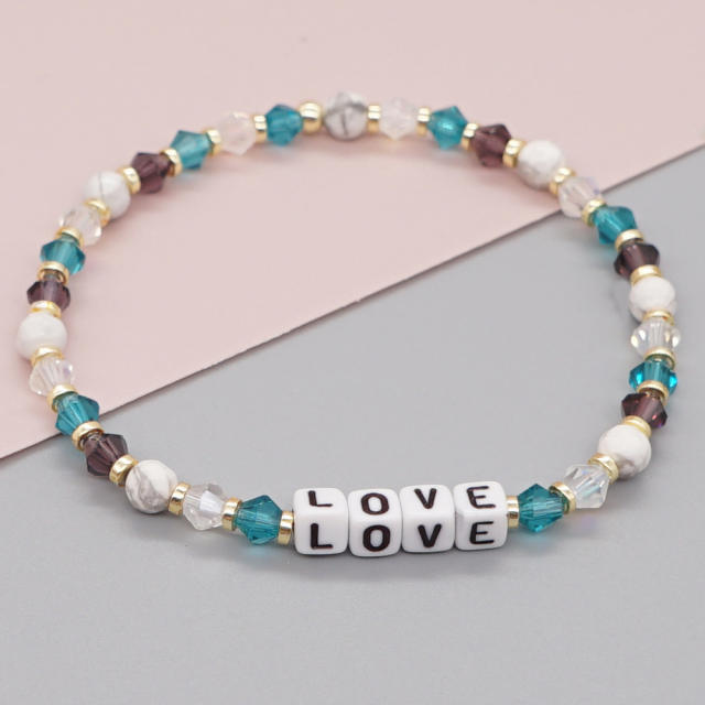 Colorful crystal bead letter block couples friendship bracelet