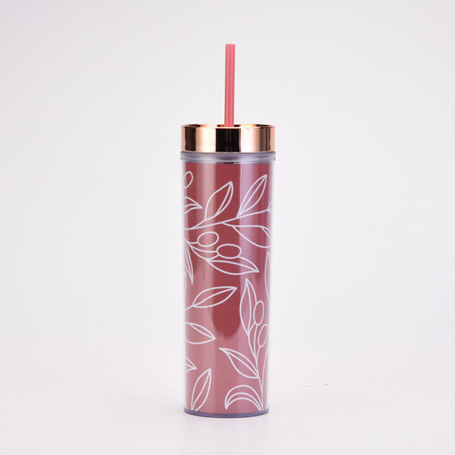 Popular flower pattern SKINNY bottle with straws