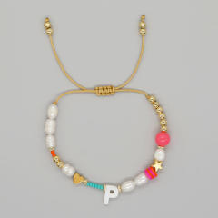 Boho shell initial letter braid rose red pink bracelet friendship bracelet