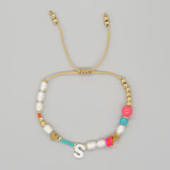 Boho shell initial letter braid rose red pink bracelet friendship bracelet