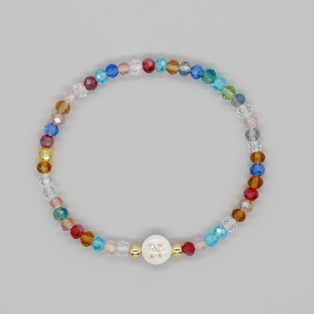 Boho colorful crystal bead shell initial letter bracelet