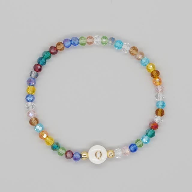 Boho colorful crystal bead shell initial letter bracelet