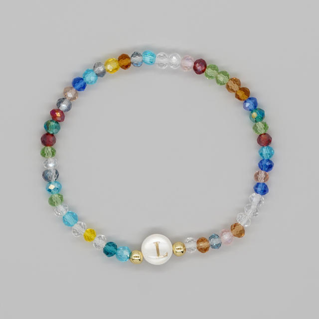 Boho colorful crystal bead shell initial letter bracelet