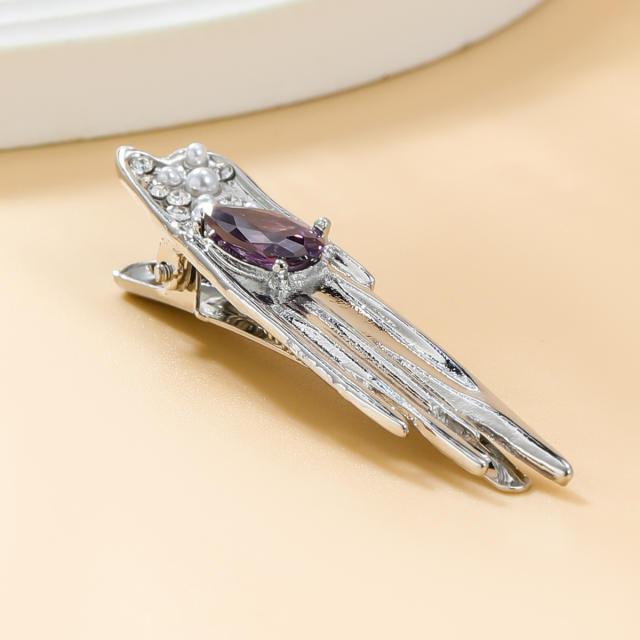 Y2K silver color rhinestone metal duckbill hair clips for women