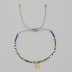 Handmade tiny seed bead initial letter charm bracelet friendship bracelet