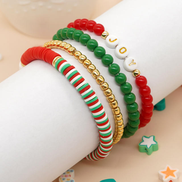 4PCS set merry chrimstas beaded elastic bracelet set christmas gift