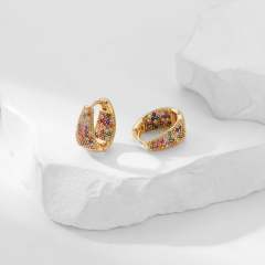 Delicate pave setting colorful rhinestone small hoop earrings