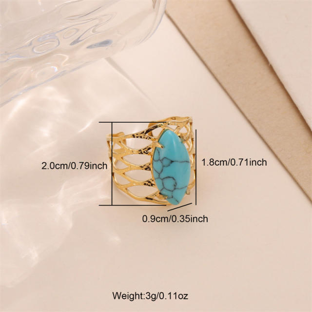 Vintage turquoise statement stainless steel finger rings for women