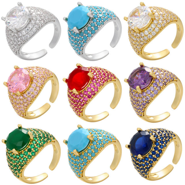 18K gold plated colorful cubic zircon pave setting luxury finger rings