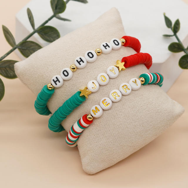 3PCS clay bead christmas gift bracelet set