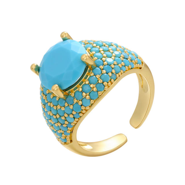 18K gold plated colorful cubic zircon pave setting luxury finger rings