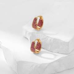 Delicate pave setting colorful rhinestone small hoop earrings