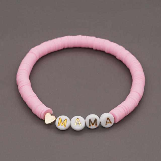 Sweet pink color clay bead mama letter bracelet set