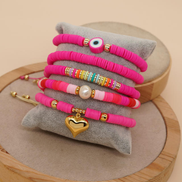 5PCS Beach trend barbie rose pink color clay bead bracelet set