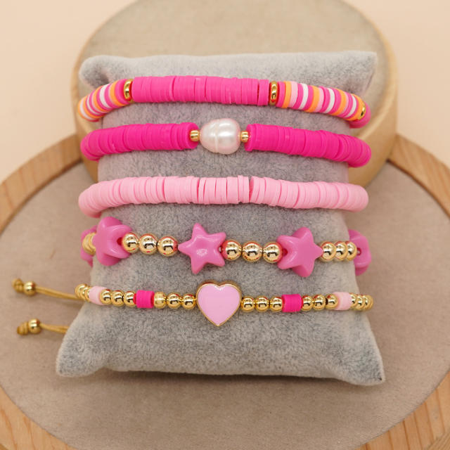 Hot sale barbie pink star heart clay bead bracelet set