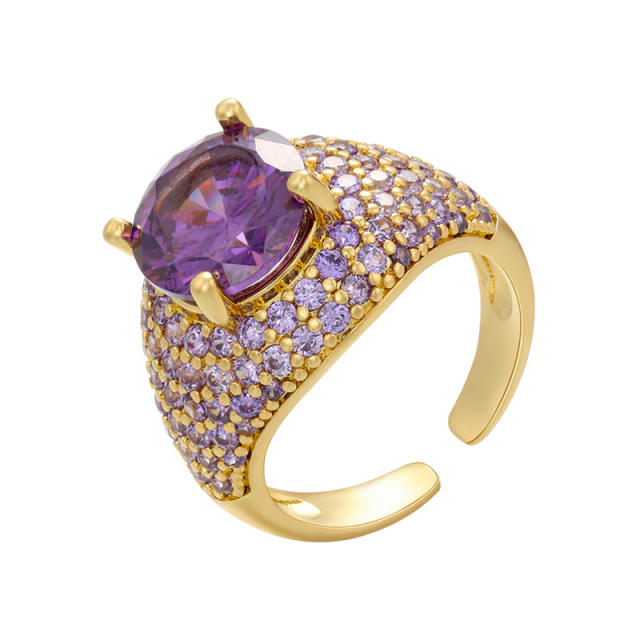 18K gold plated colorful cubic zircon pave setting luxury finger rings