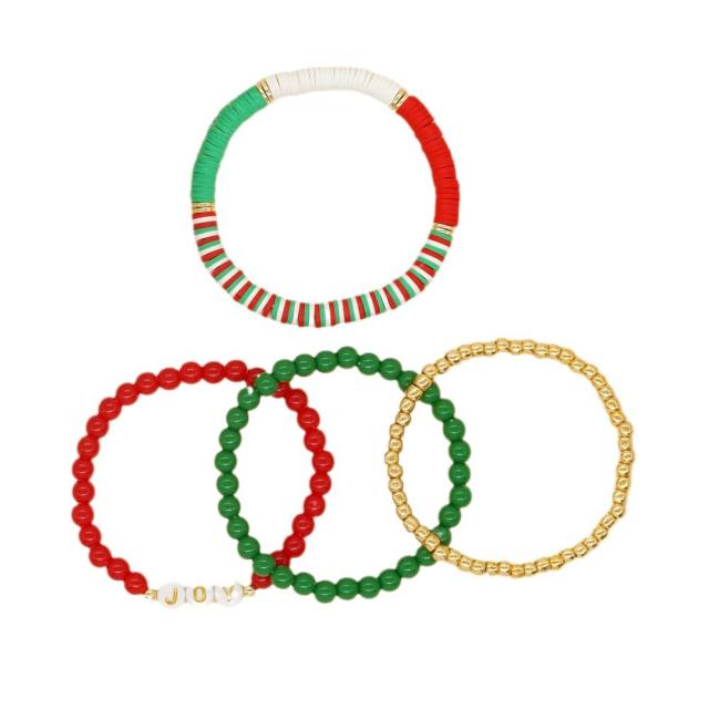 4PCS set merry chrimstas beaded elastic bracelet set christmas gift